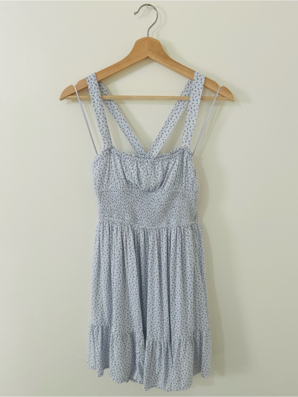 Aeropostale Blue Floral Convertible Smocked Fit & Flare Tube Mini Dress M